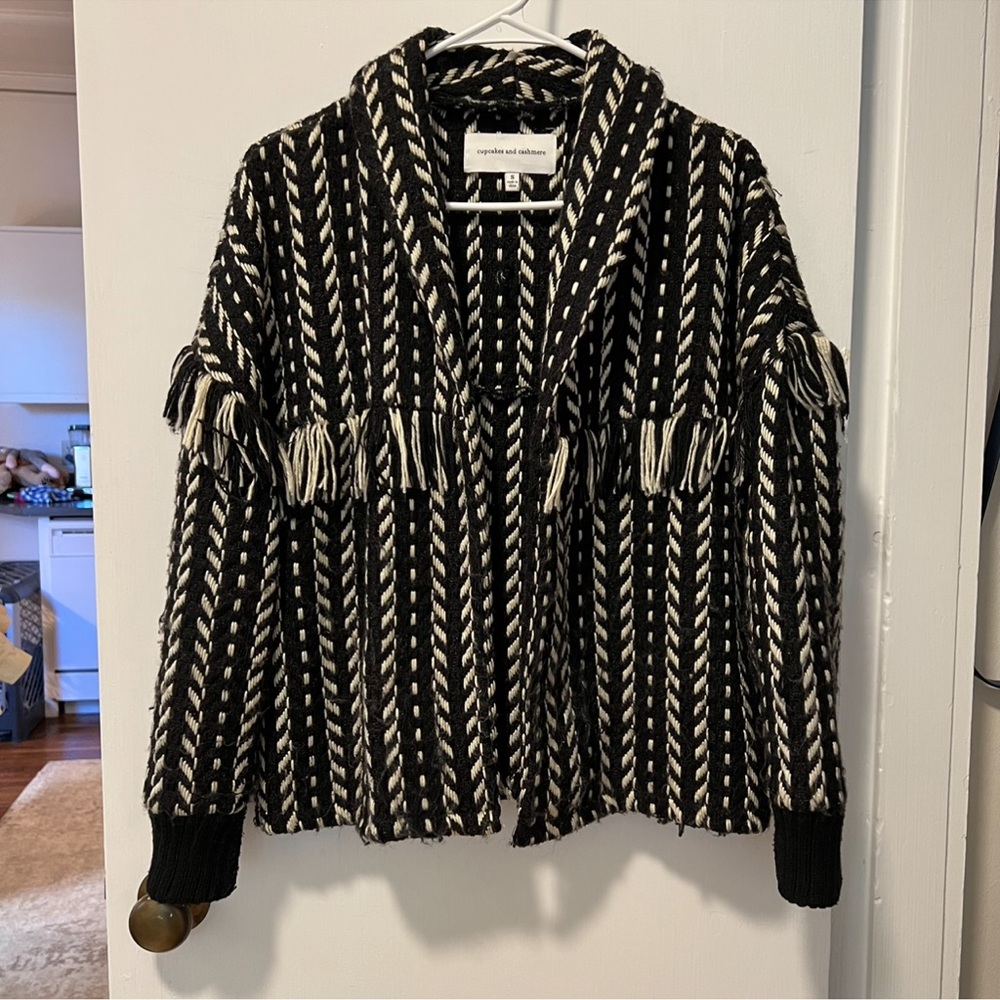 Black & White Shacket with fringe